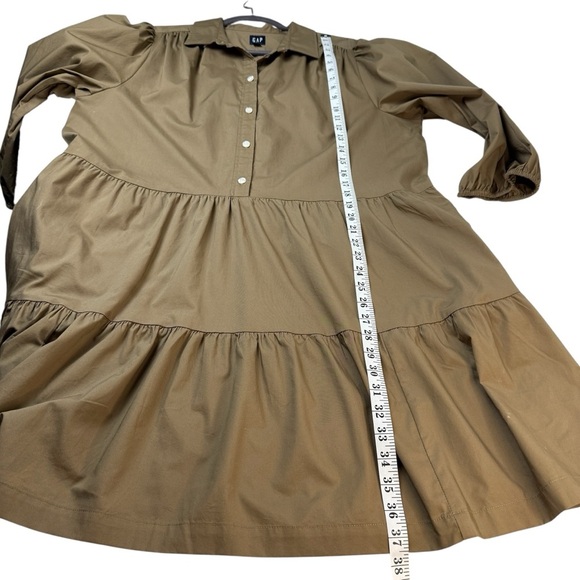 Gap NWT Khaki Tan Tiered Babydoll Collared Button Front Shirt Dress SZ XL Boho - Picture 6 of 7